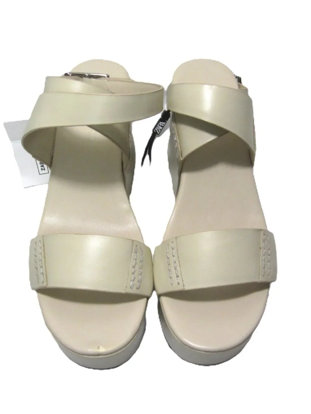 NEW Zara SRPLS $169 Sz 37 US 6.5 Platform Wedge Leather Cream Beige Ivory Flaws - Picture 7 of 15